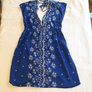 Forever 21 Blue Embroidered Tunic Dress Size S